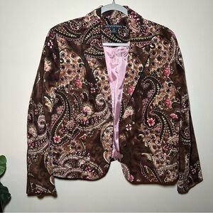 Larry Levine Brown Floral Embellished Blazer Size 14W